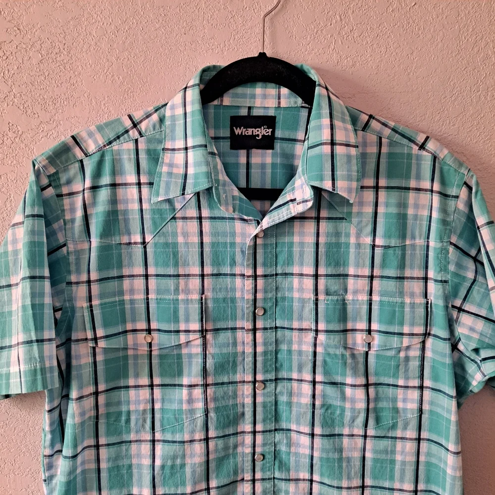 Teal Wrangler Western plaid Shirt - Picture 2 of 6